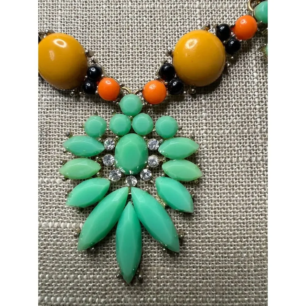 Y2K Statement Necklace Glow Black Light Gold Tone Rhinestone Bib Adjustable - Picture 5 of 13